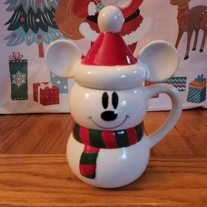 Christmas Mickey Mouse mug snowman mug with topper NEW